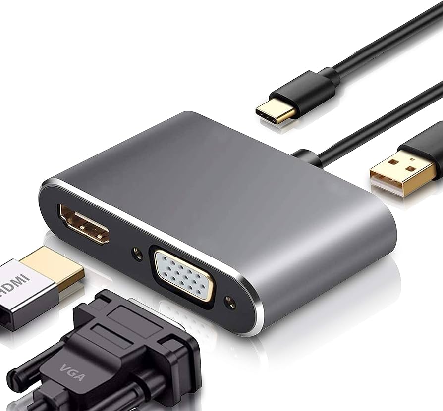 Adapter USB-C To HUB PD HDMI+VGA+USB 4 in 1
