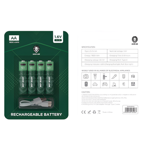 Green Lion Rechargeable Battery AA ( 4pcs/pack ) 1800mWh / 1.6V - Green"