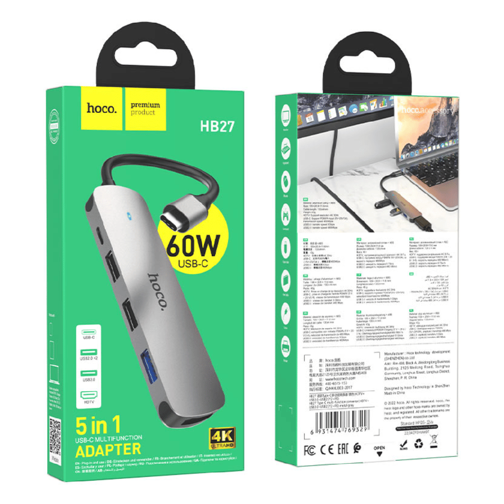 Hoco HB27 Type-C multi-function converter(HDTV+USB3.0+USB2.0*2+PD)