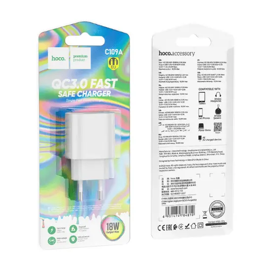 Hoco Charger Single Port USB 18W- C109A