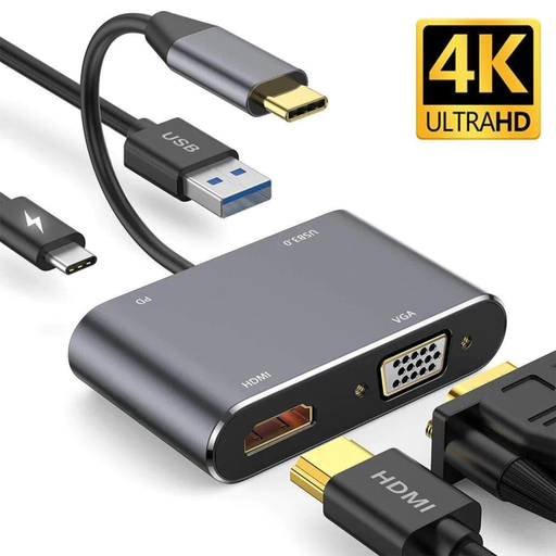 Adapter USB-C To HUB PD HDMI+VGA+USB 4 in 1
