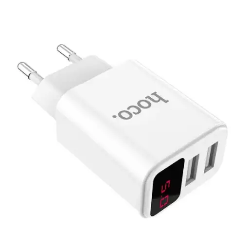 [C63A-W] Hoco Charger Dual Port USB With Digital Display - C63A 