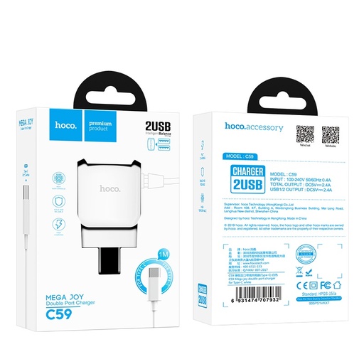 Chager hoco C59,CA91 Dual Port USB