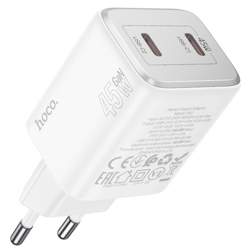 Hoco Elogiado Dual Port PD45W(2C) Charger(EU)-N42